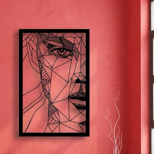 "Contemporary Geometric Face Wall Panel – Elegant Black Metal Art