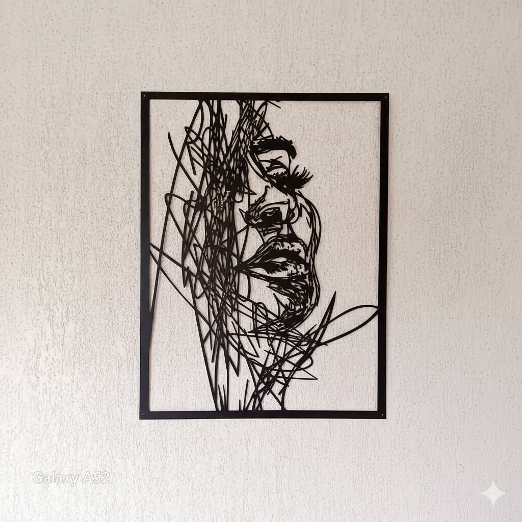 Abstract Woman Face Metal Wall Art – Scribble Line Design