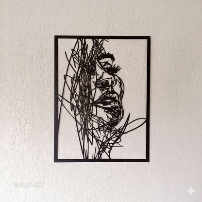 Abstract Woman Face Metal Wall Art – Scribble Line Design