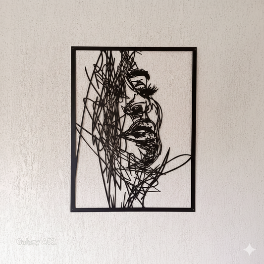 Abstract Woman Face Metal Wall Art – Scribble Line Design