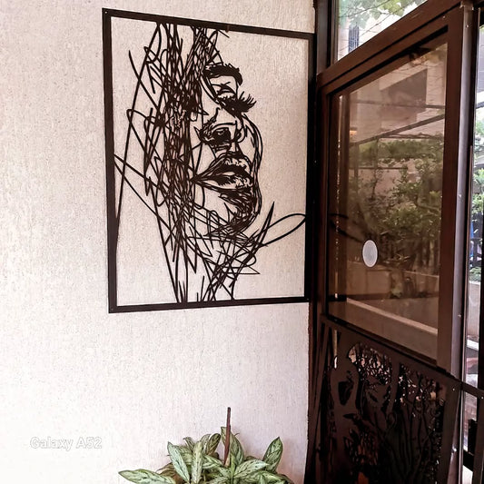 Abstract Woman Face Metal Wall Art – Scribble Line Design